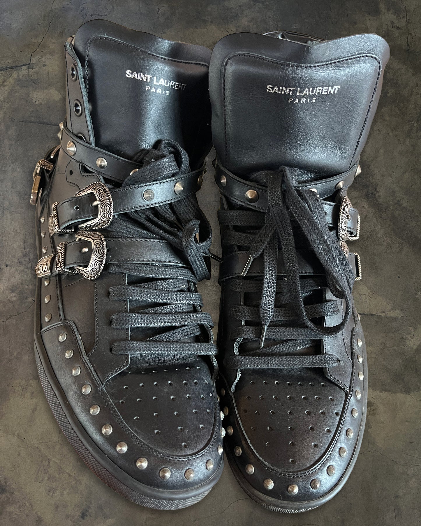 SAINT LAURENT PARIS SL/08H STUDDED BUCKLE STRAP SHOES