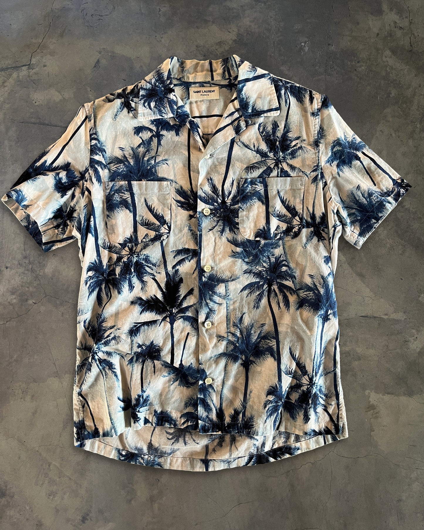 SAINT LAURENT SS2016 "SURF SOUND" SHORT SLEEVE PALM BUTTON-UP