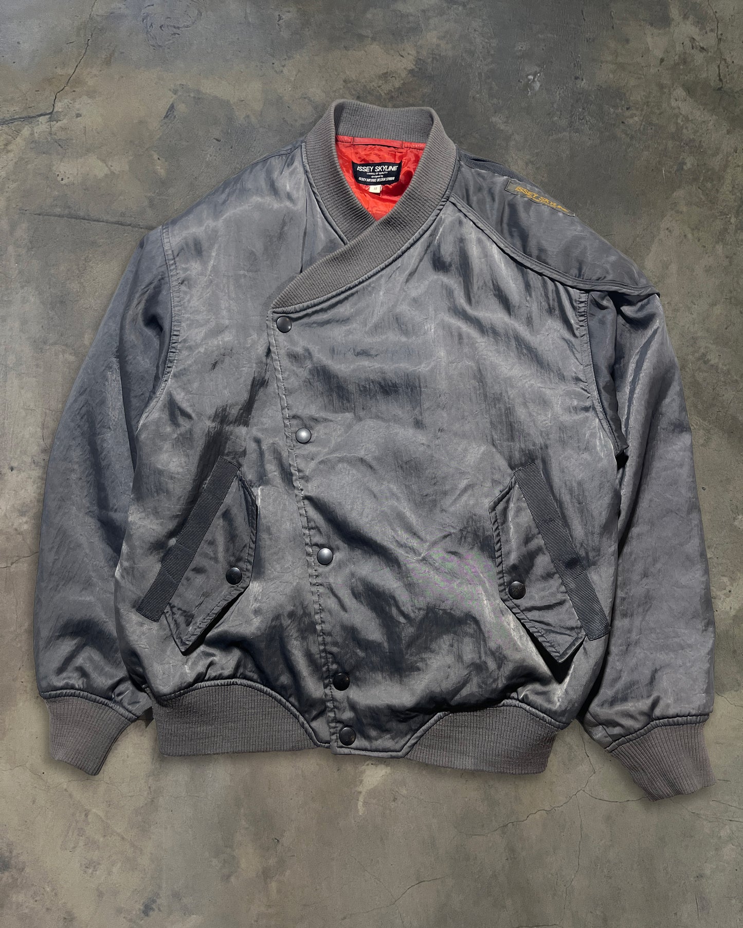 80's ISSEY MIYAKE X NISSAN "SKYLINE" ASYMMETRICAL BOMBER JACKET
