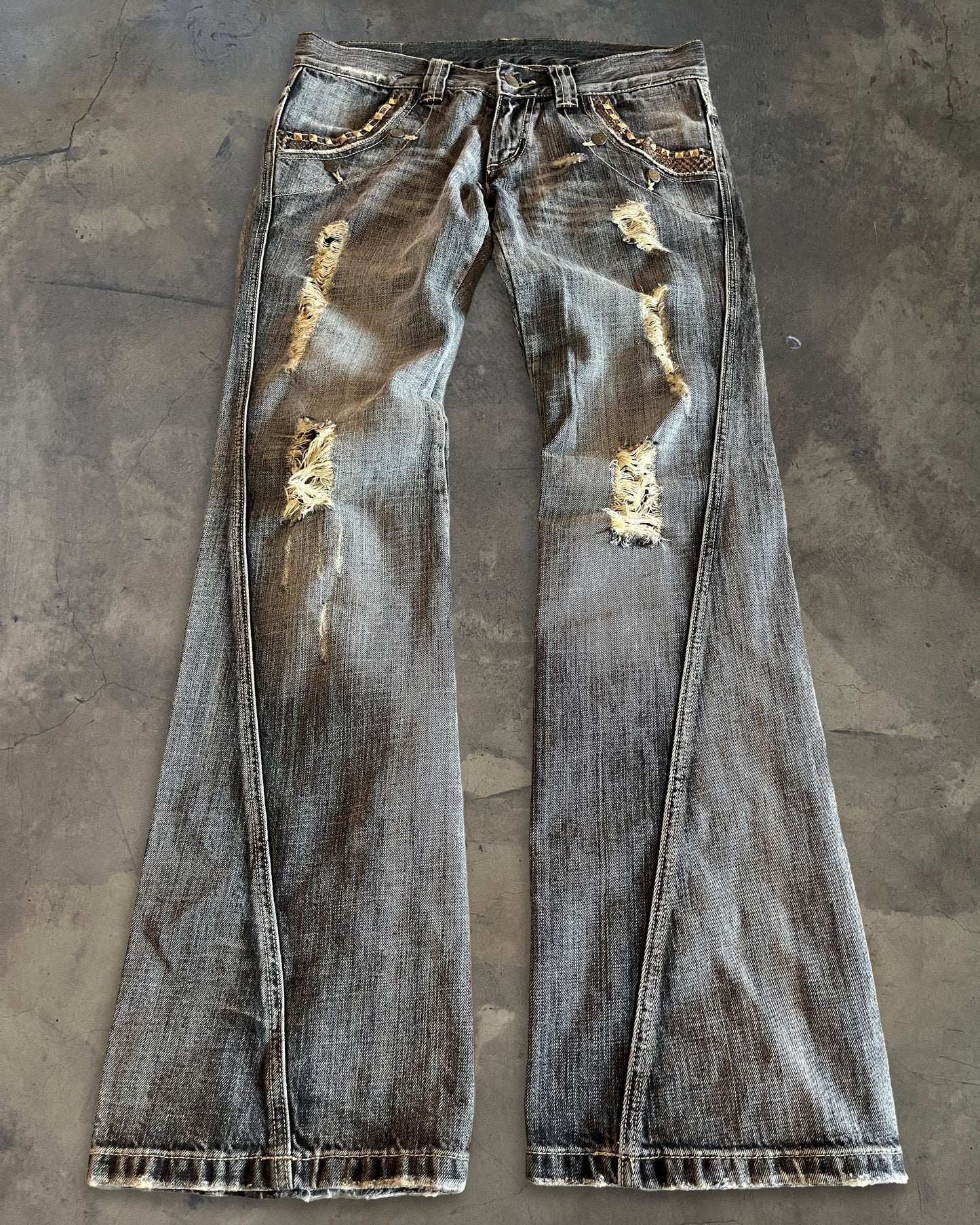 TORNADO MART SNAKESKIN FLARED DENIM