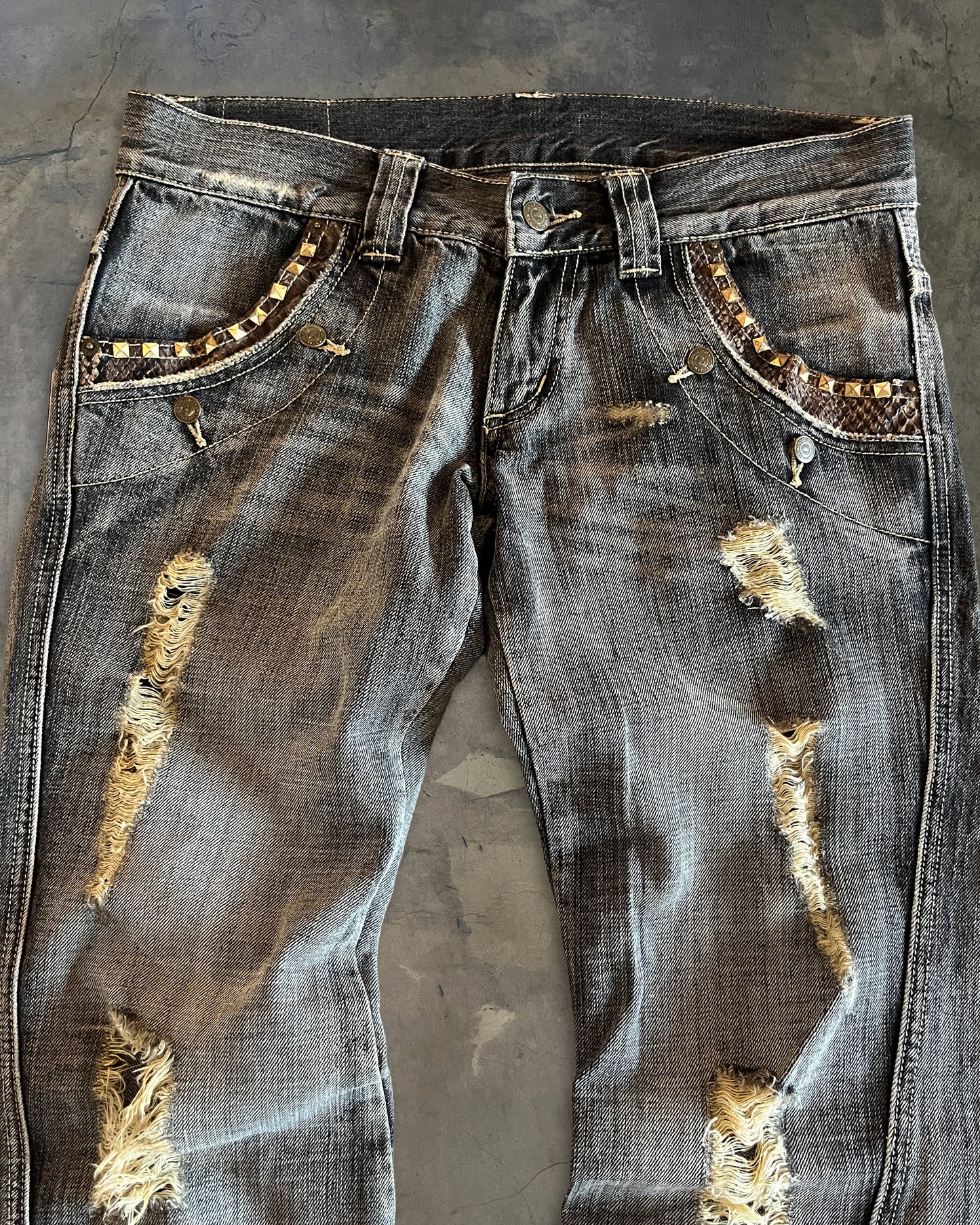 TORNADO MART SNAKESKIN FLARED DENIM