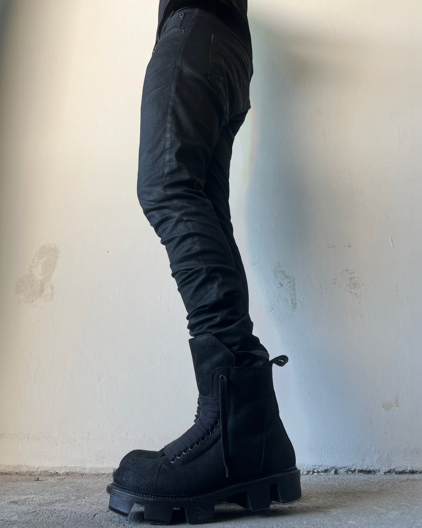 RICK OWENS SS2014 "VICIOUS" WAXED DETROIT CUT JEANS