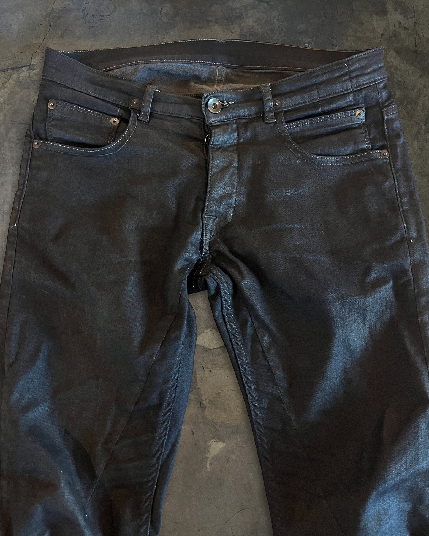 RICK OWENS SS2014 "VICIOUS" WAXED DETROIT CUT JEANS