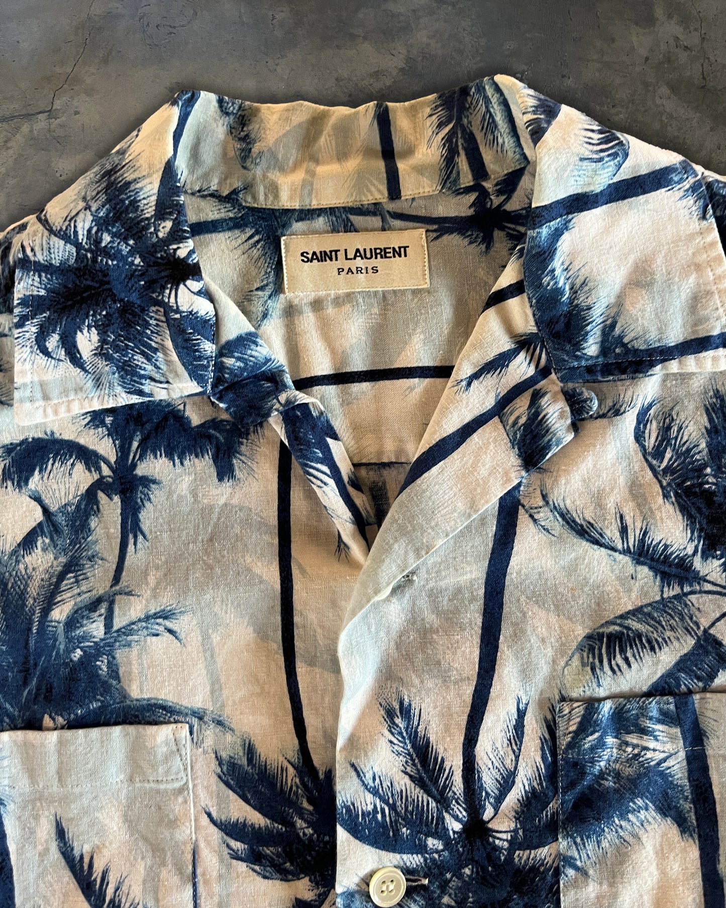 SAINT LAURENT SS2016 "SURF SOUND" SHORT SLEEVE PALM BUTTON-UP