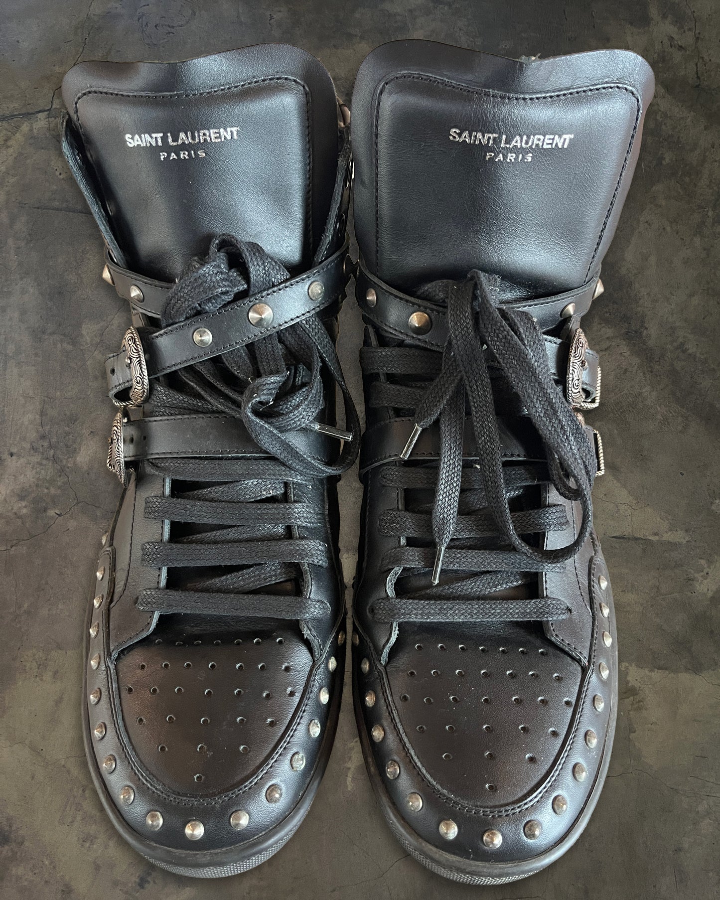 SAINT LAURENT PARIS SL/08H STUDDED BUCKLE STRAP SHOES