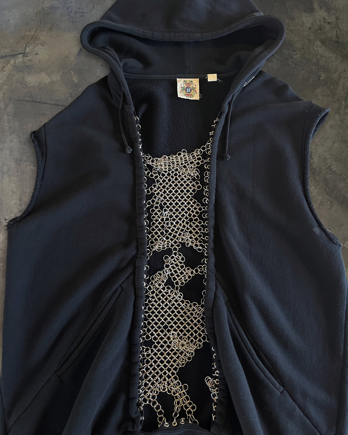 PHENOMENON SS2010 DESTROYED CHAINMAIL SLEEVELESS HOODIE