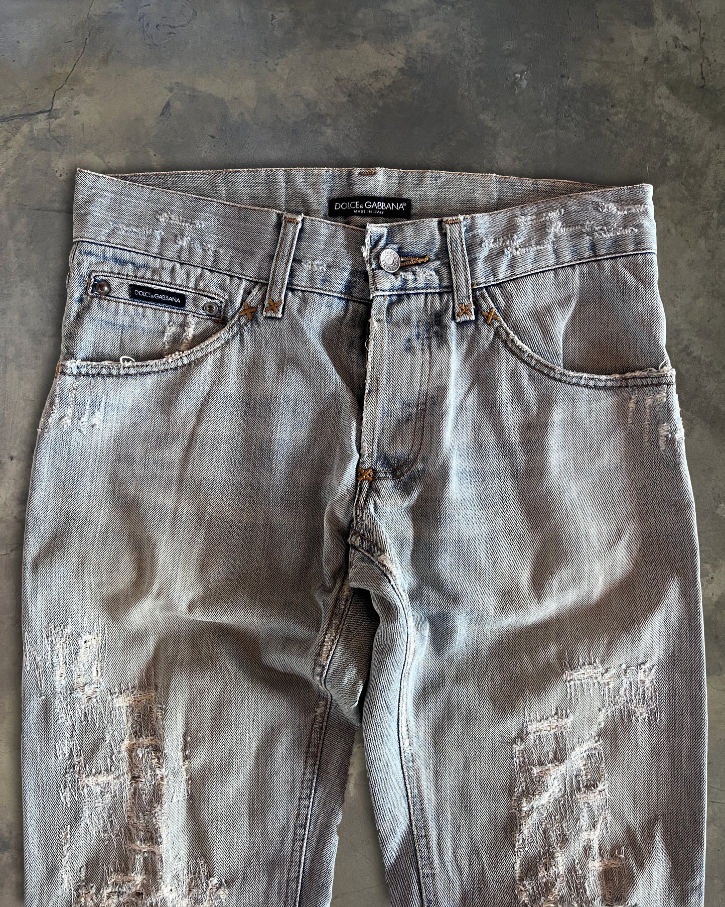DOLCE & GABBANA LIGHT WASHED THRASHED STRAIGHT LEG DENIM