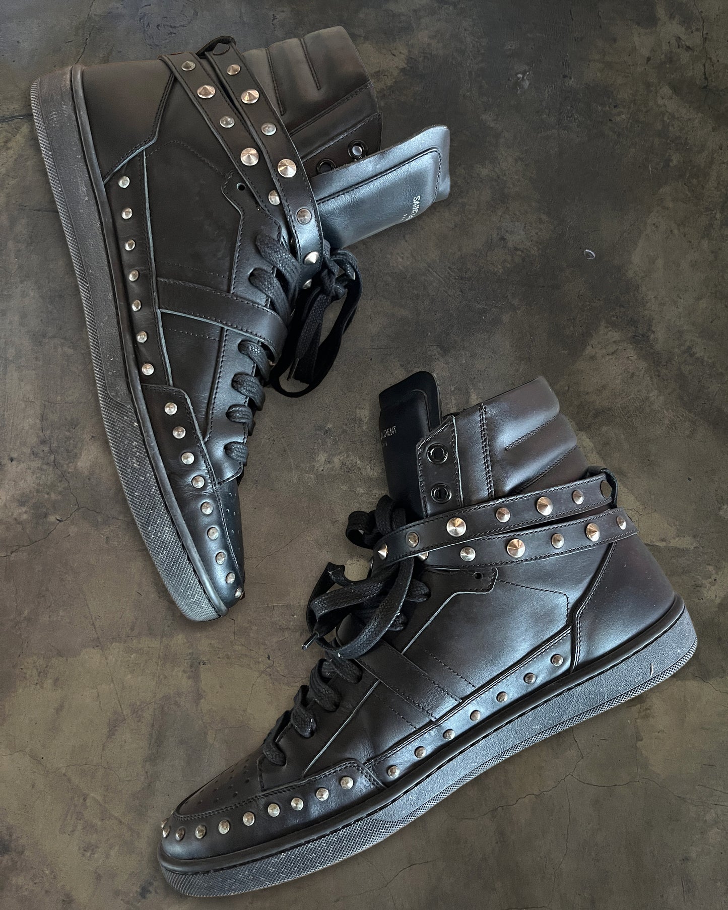 SAINT LAURENT PARIS SL/08H STUDDED BUCKLE STRAP SHOES