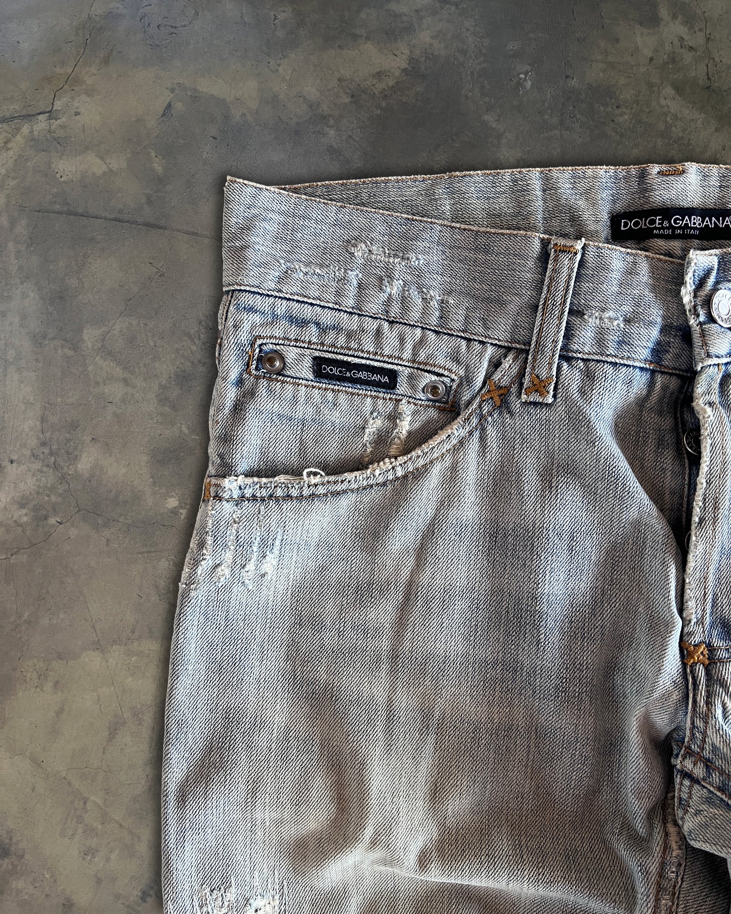 DOLCE & GABBANA LIGHT WASHED THRASHED STRAIGHT LEG DENIM
