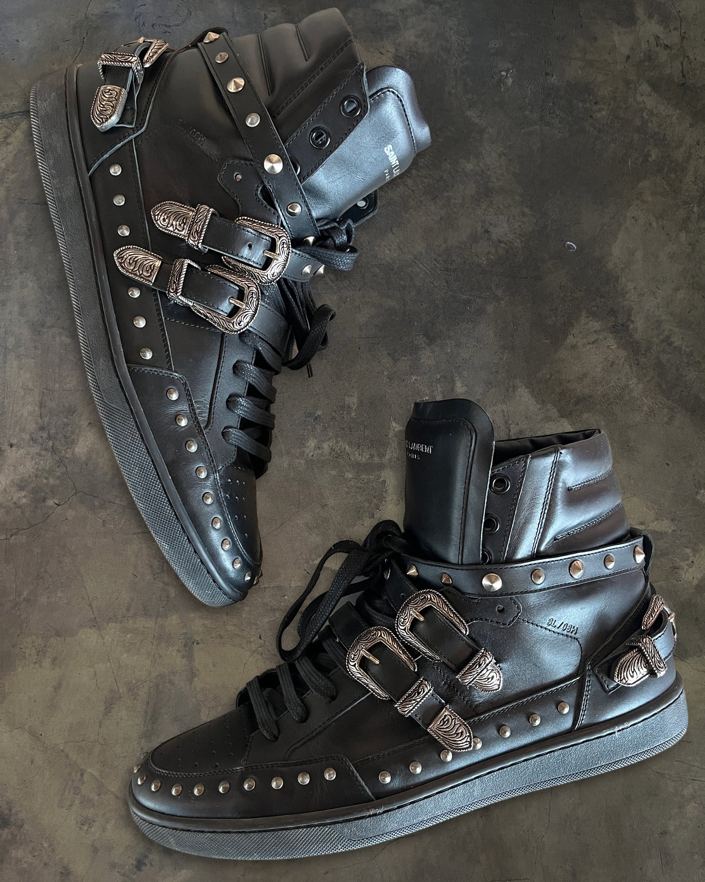 SAINT LAURENT PARIS SL/08H STUDDED BUCKLE STRAP SHOES