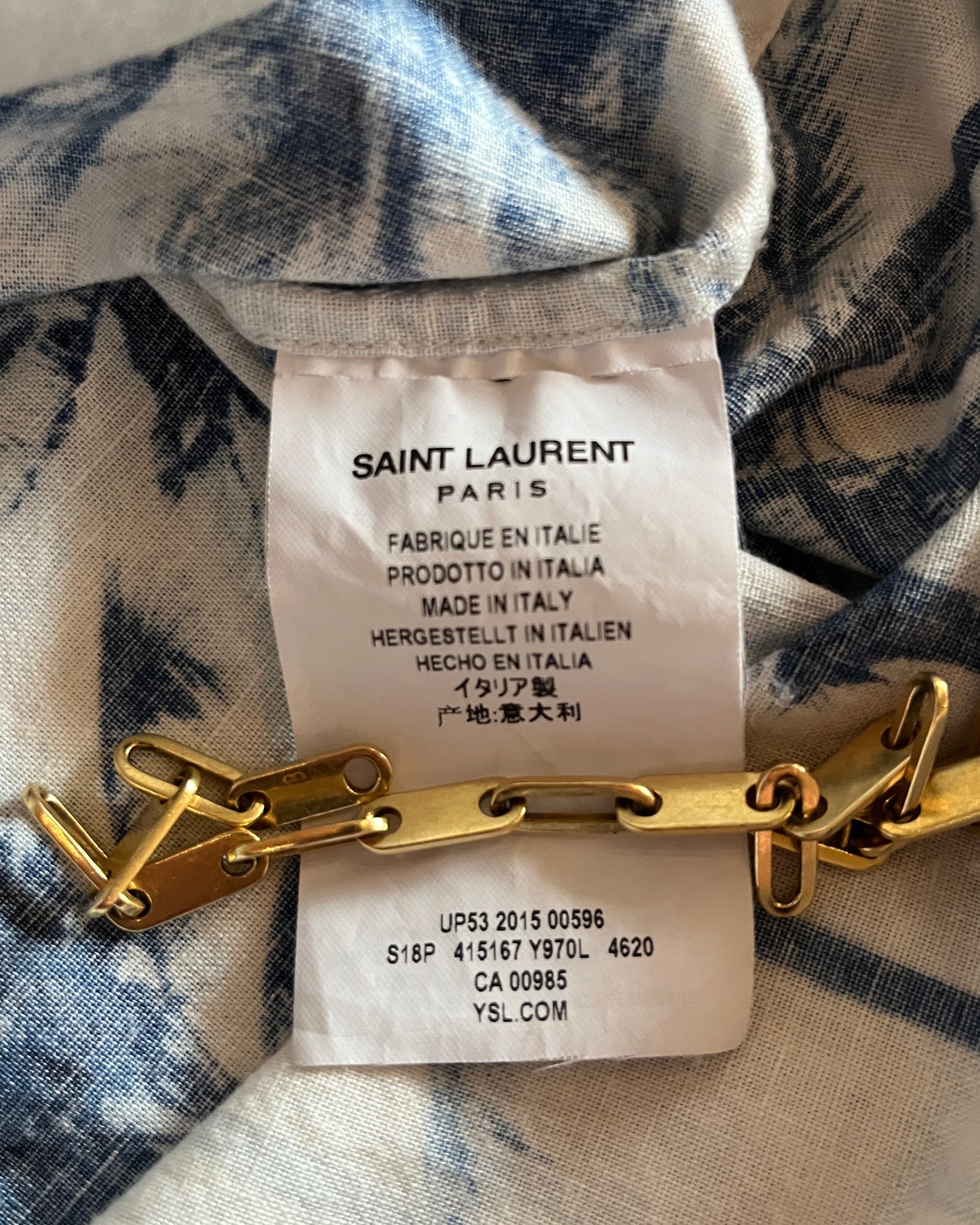 SAINT LAURENT SS2016 "SURF SOUND" SHORT SLEEVE PALM BUTTON-UP