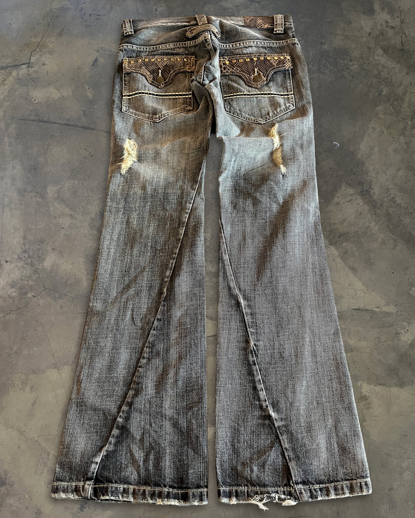TORNADO MART SNAKESKIN FLARED DENIM