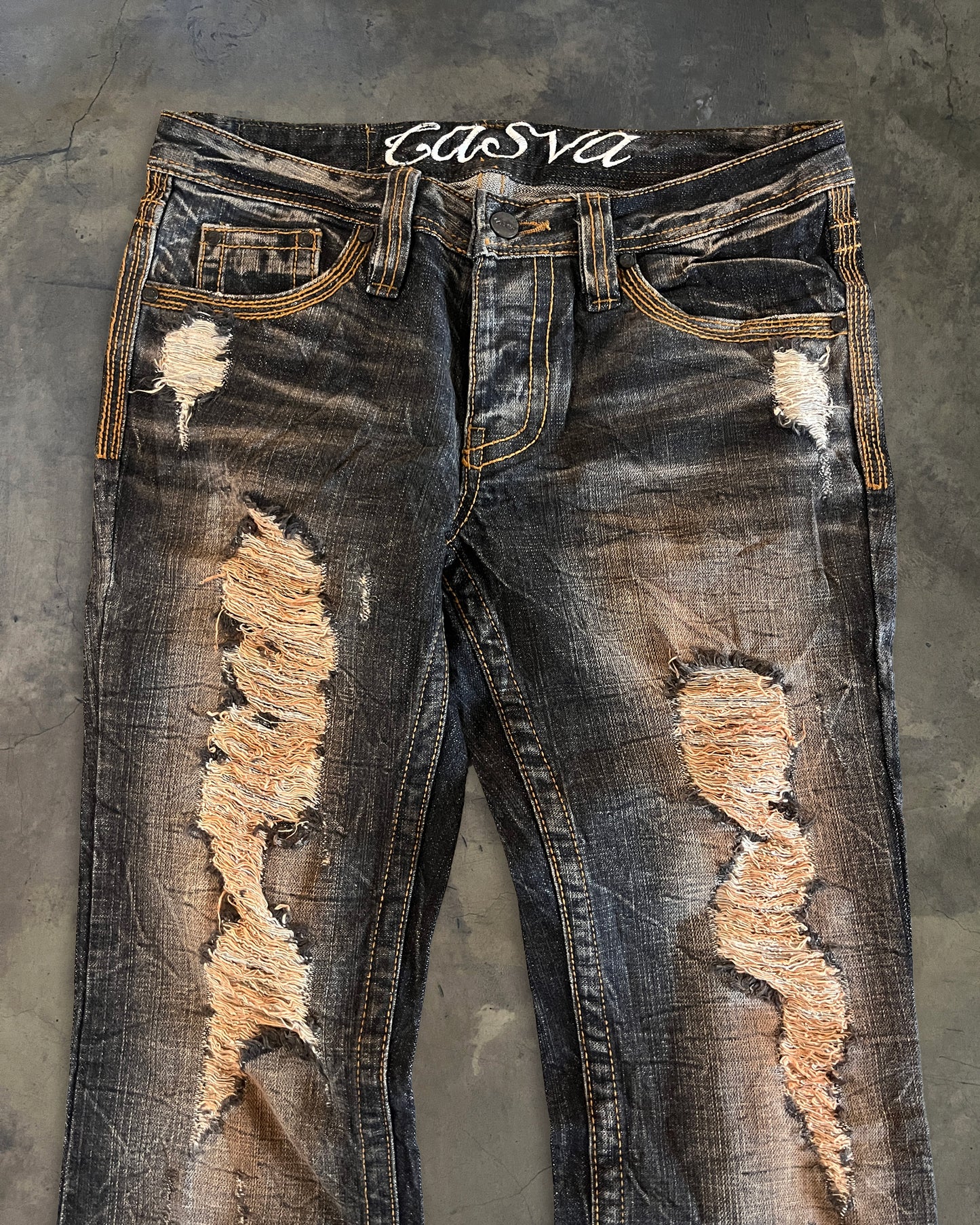 CASVA DISTRESSED HONEYCOMB DENIM