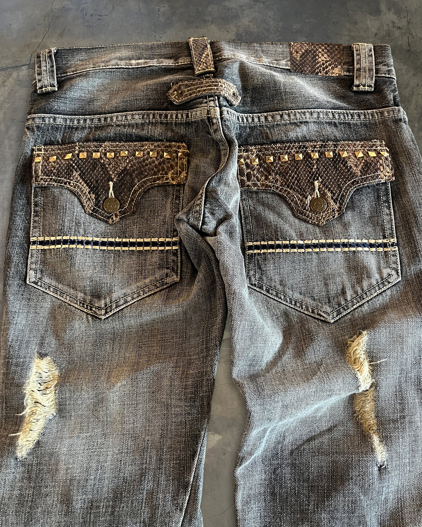 TORNADO MART SNAKESKIN FLARED DENIM