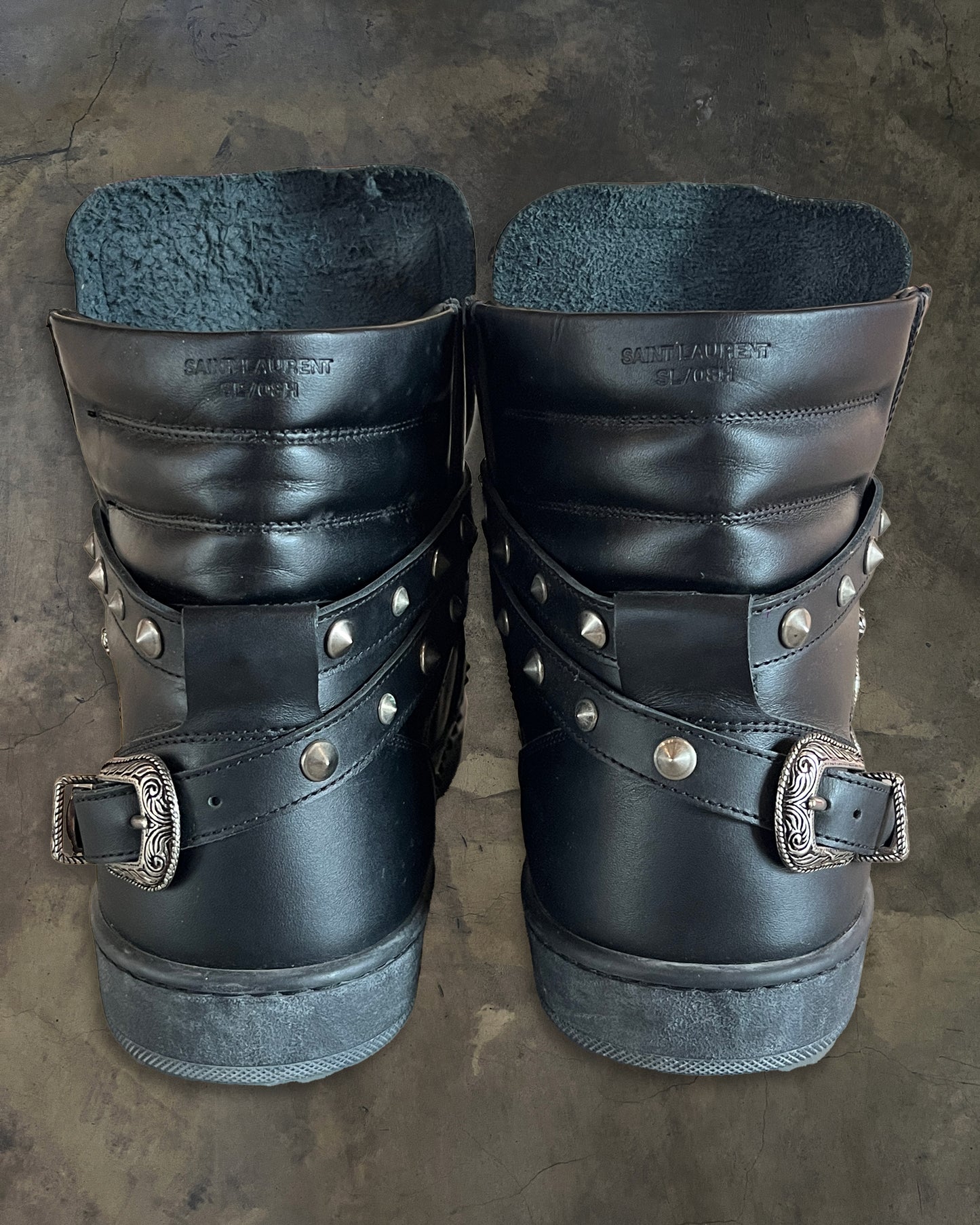 SAINT LAURENT PARIS SL/08H STUDDED BUCKLE STRAP SHOES