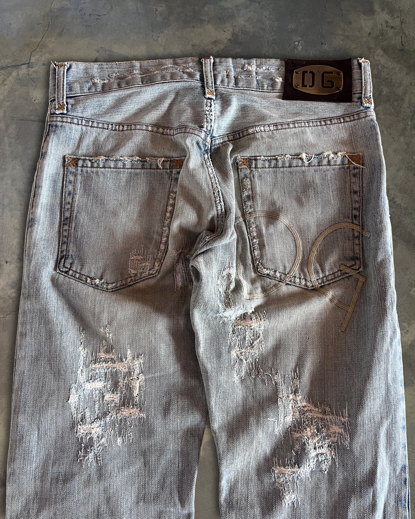 DOLCE & GABBANA LIGHT WASHED THRASHED STRAIGHT LEG DENIM