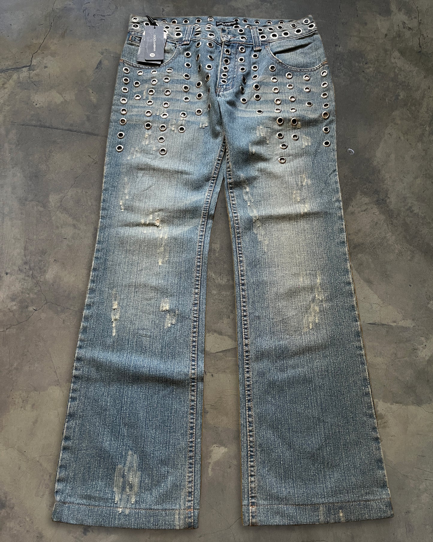 DOLCE GABBANA SS2006 EYELET STUDDED JEANS