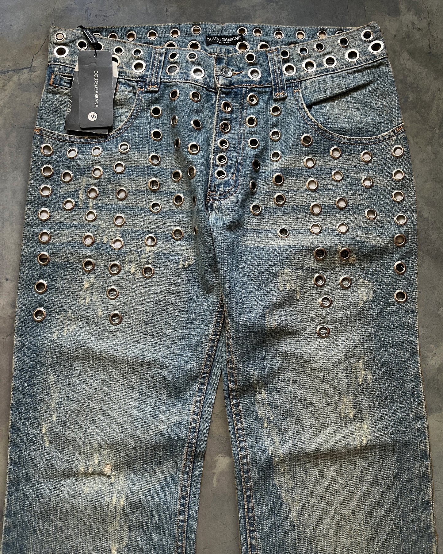 DOLCE GABBANA SS2006 EYELET STUDDED JEANS