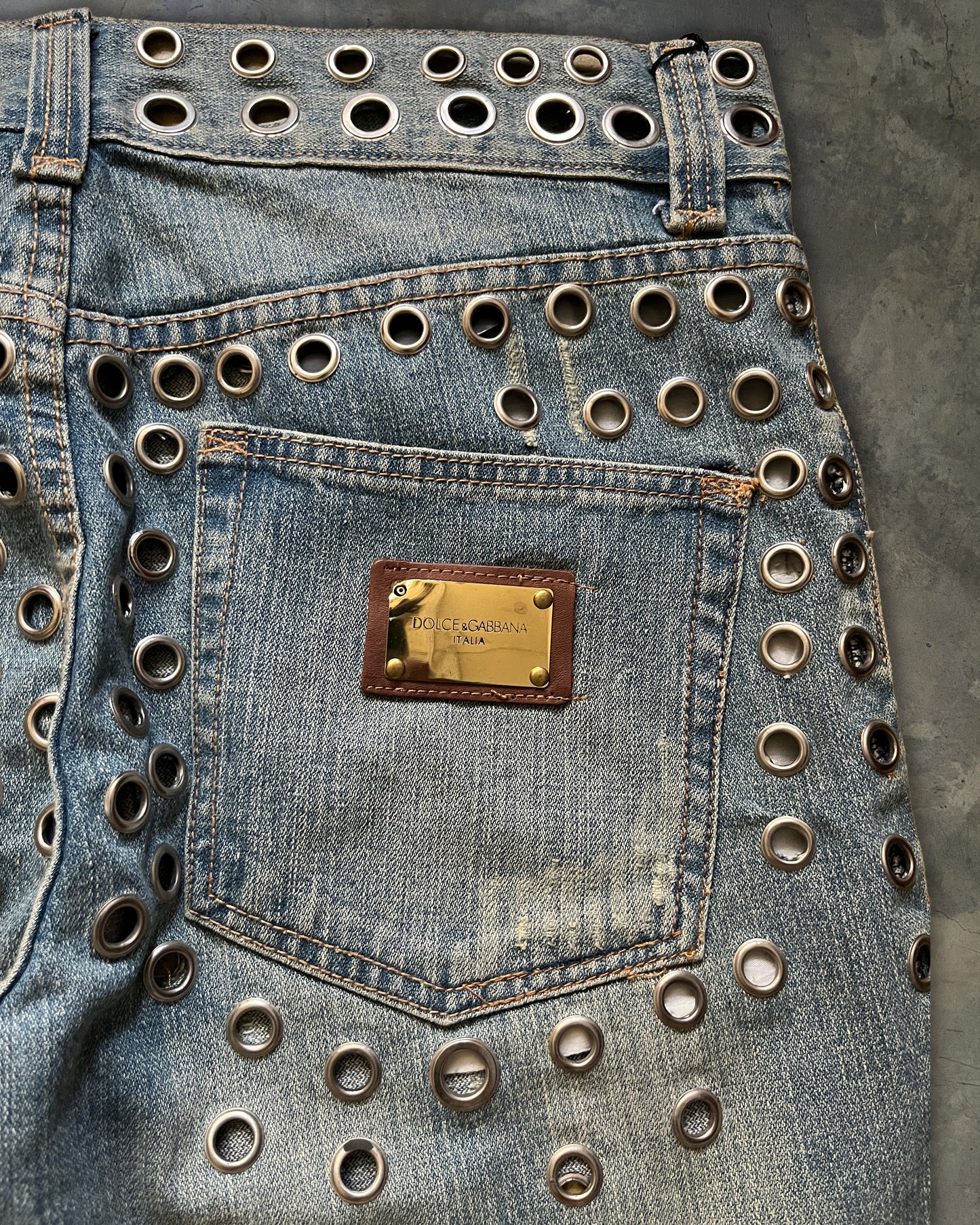 DOLCE GABBANA SS2006 EYELET STUDDED JEANS