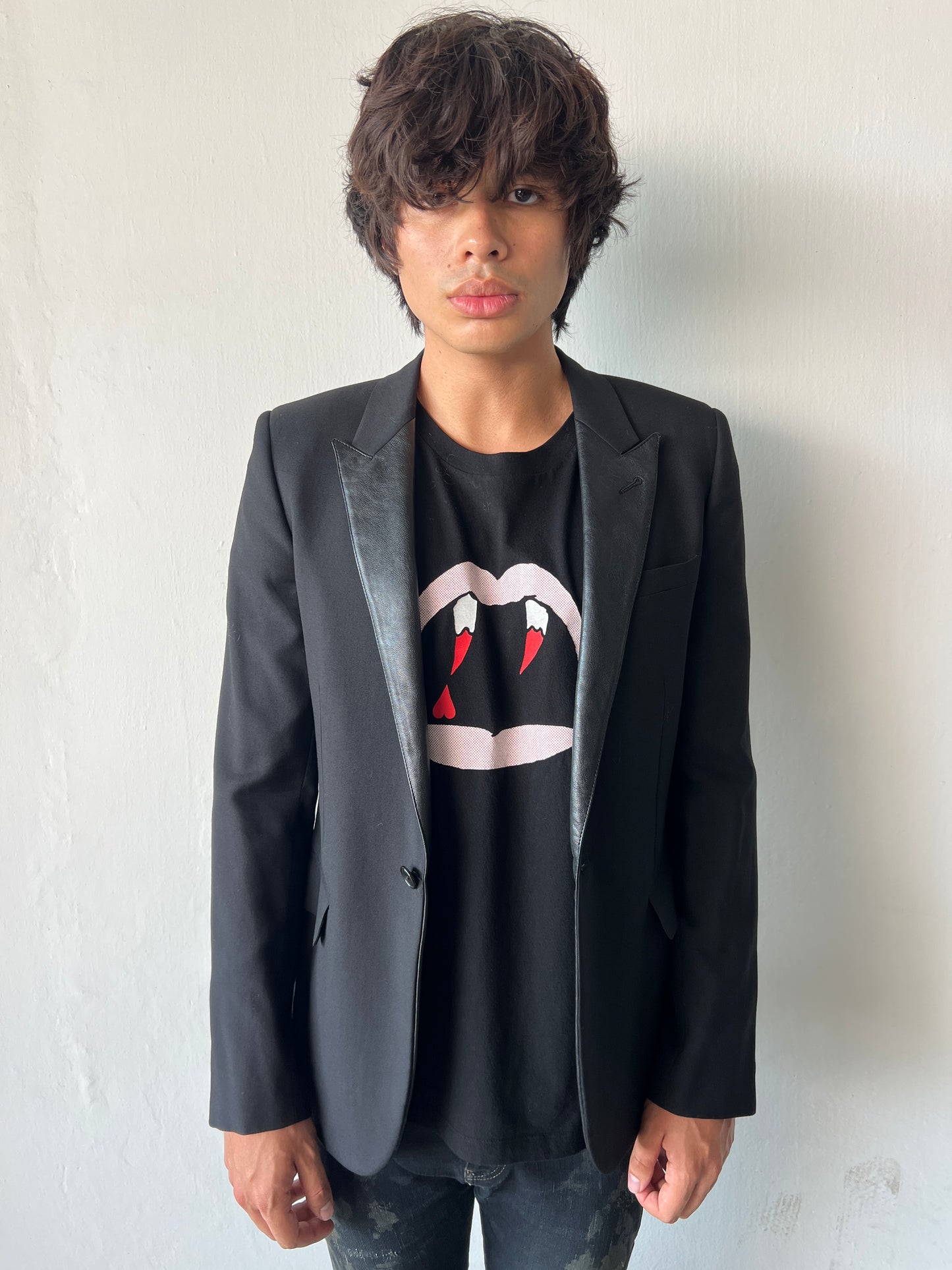 SAINT LAURENT FW2013 LEATHER LAPEL SMOKING JACKET