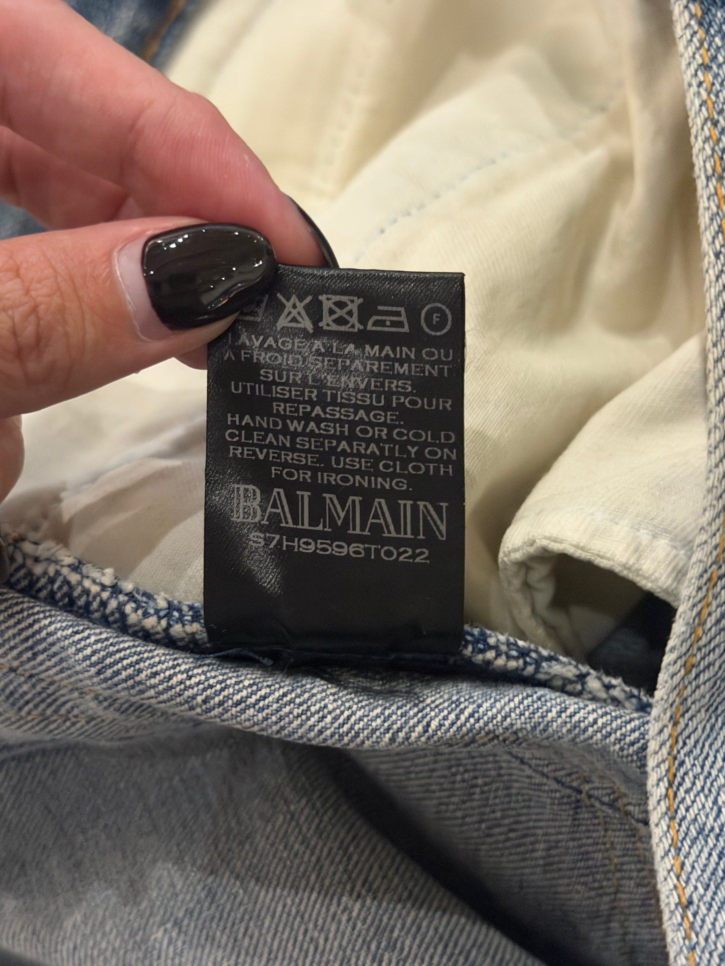 BALMAIN 2018 RIBBED FADED BIKER DENIM