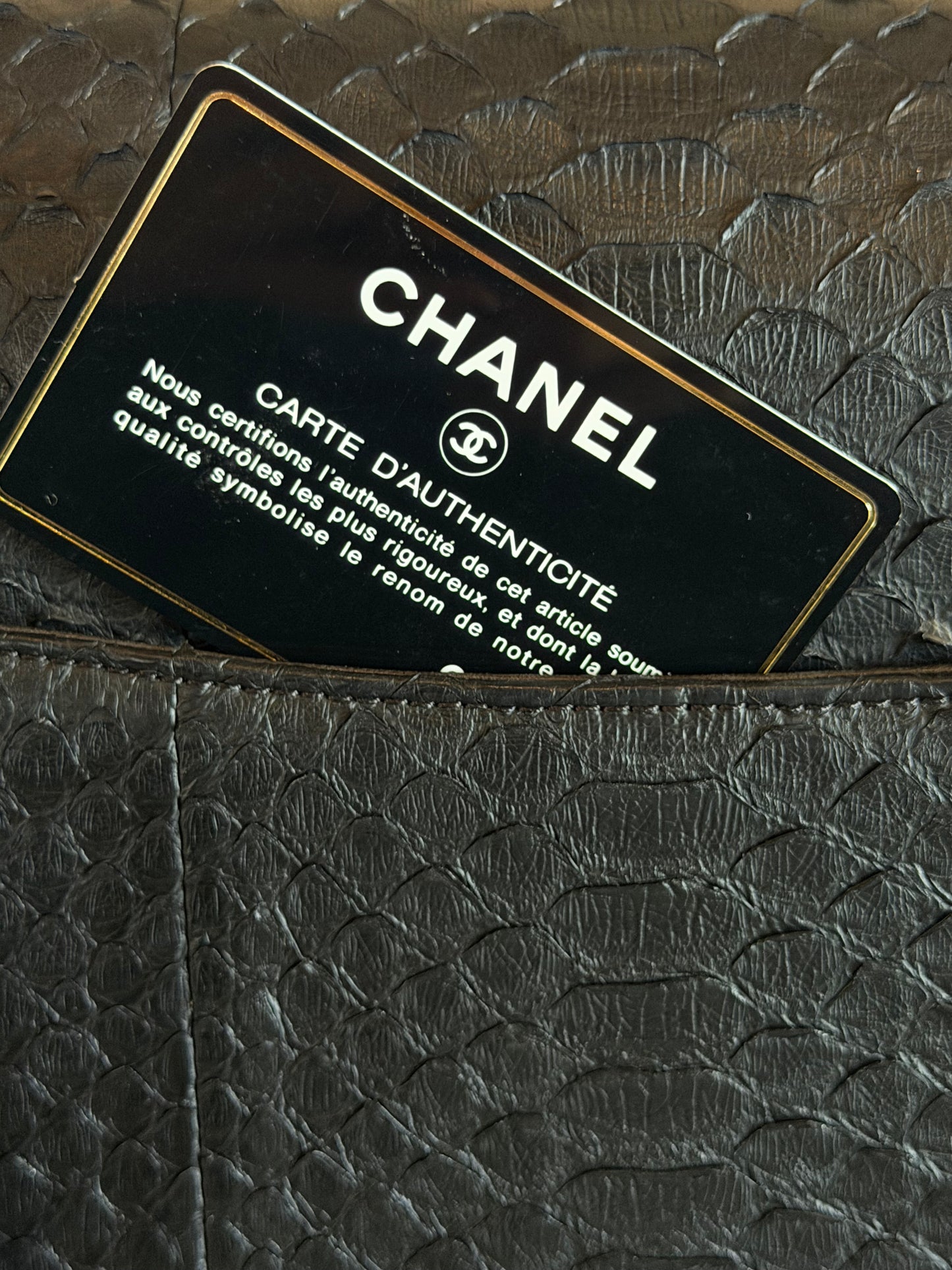 CHANEL 2011 SO BLACK PYTHON JUMBO FLAP BAG