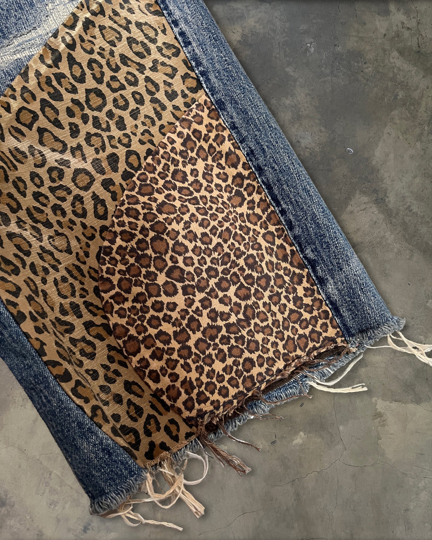 KAPITAL KOUNTRY BORO CHEETAH PATCHWORK DENIM SHORTS