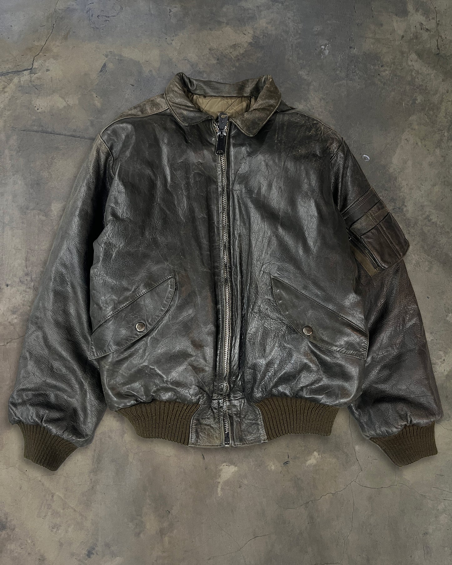 80s MARITHÉ FRANÇOIS GIRBAUD MILLESIMES BLACK MA-1 LEATHER JACKET