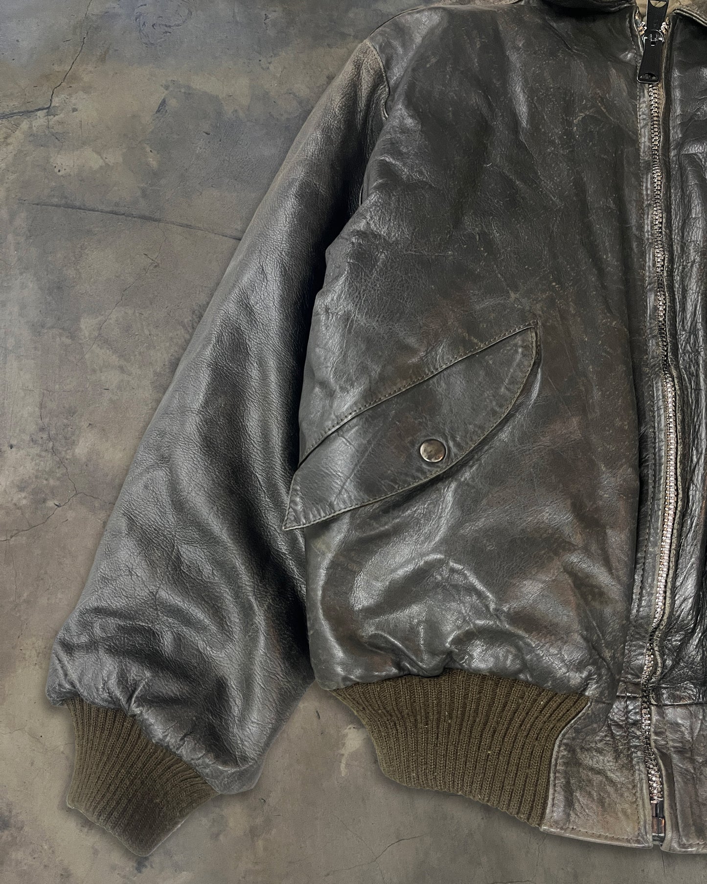 80s MARITHÉ FRANÇOIS GIRBAUD MILLESIMES BLACK MA-1 LEATHER JACKET