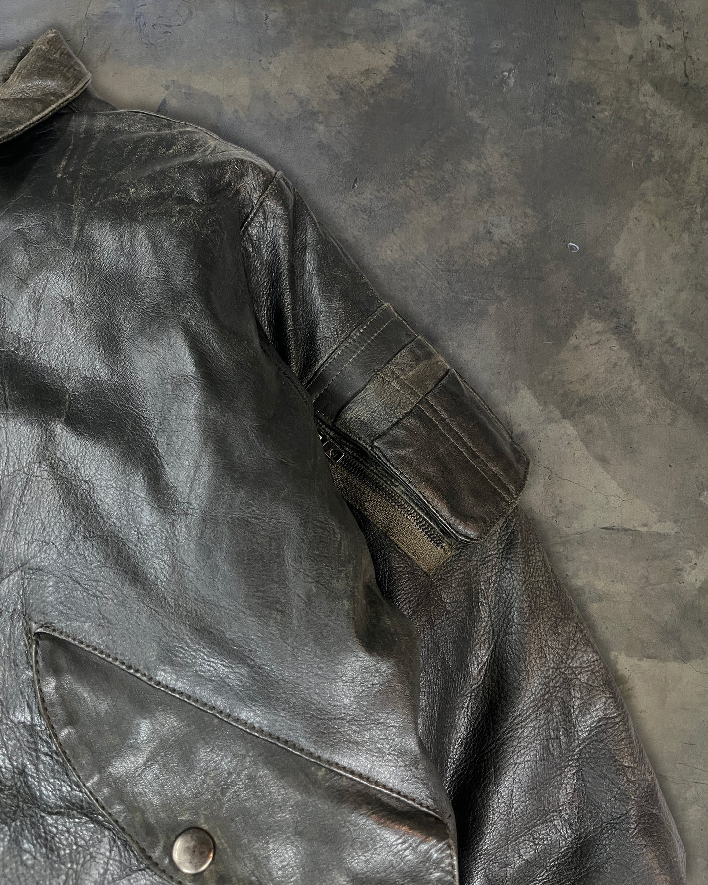 80s MARITHÉ FRANÇOIS GIRBAUD MILLESIMES BLACK MA-1 LEATHER JACKET