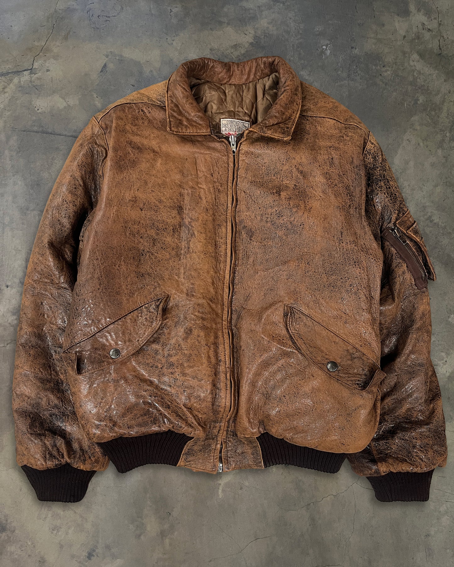 80s MARITHÉ FRANÇOIS GIRBAUD MILLESIMES BROWN MA-1 LEATHER JACKET