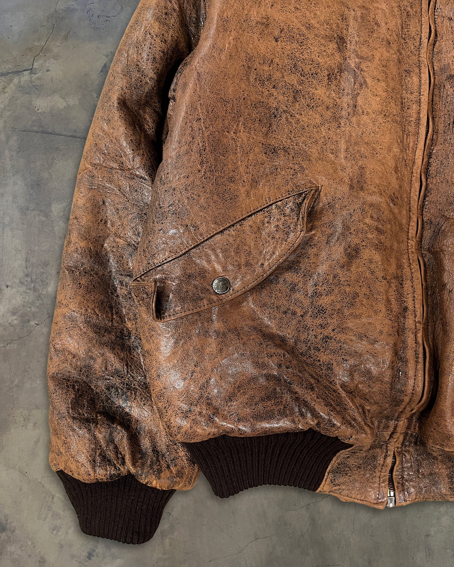 80s MARITHÉ FRANÇOIS GIRBAUD MILLESIMES BROWN MA-1 LEATHER JACKET