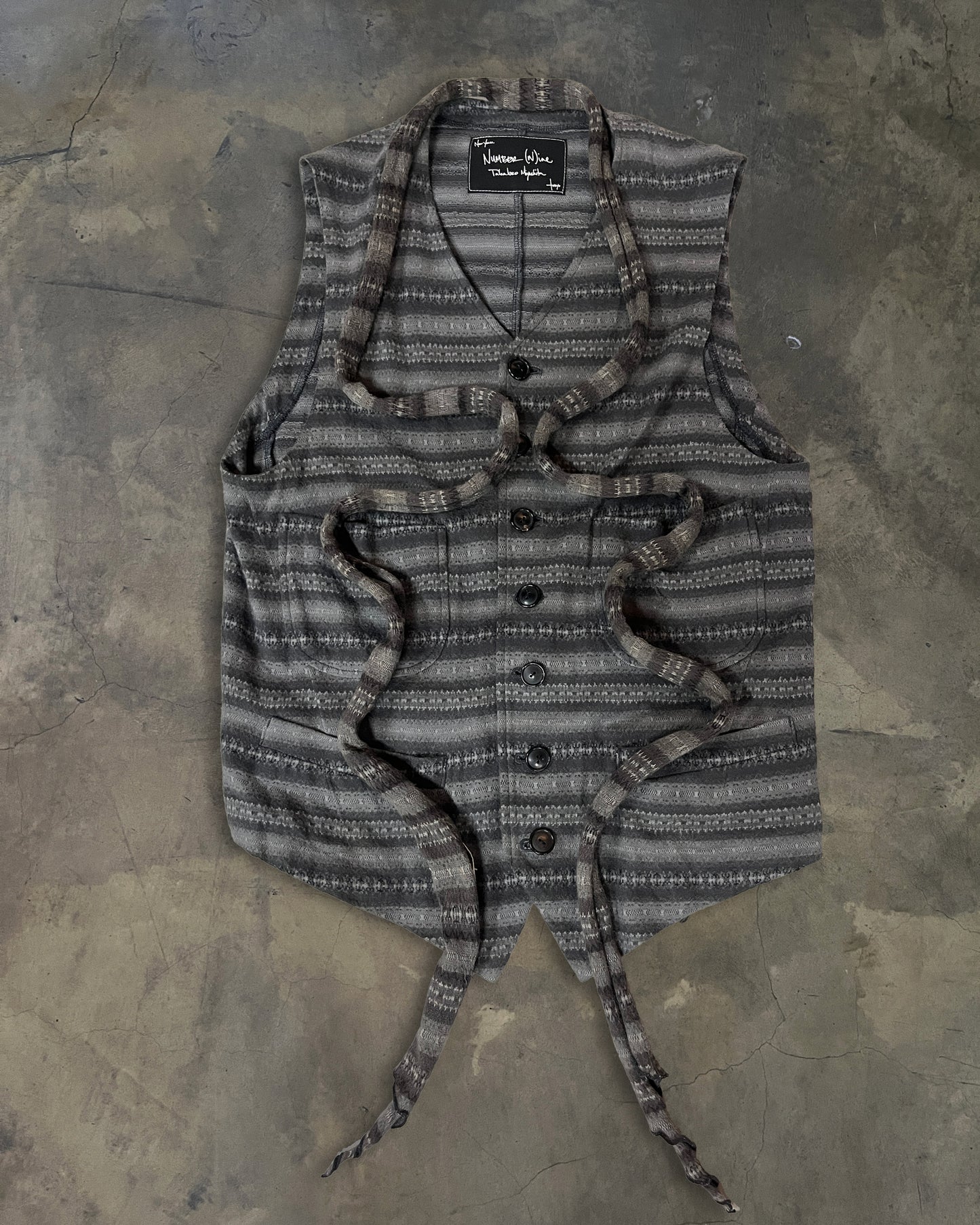 NUMNER (N)INE SS2008 'BIRDS' STRIPE PATTERN KNIT CASHMERE VEST