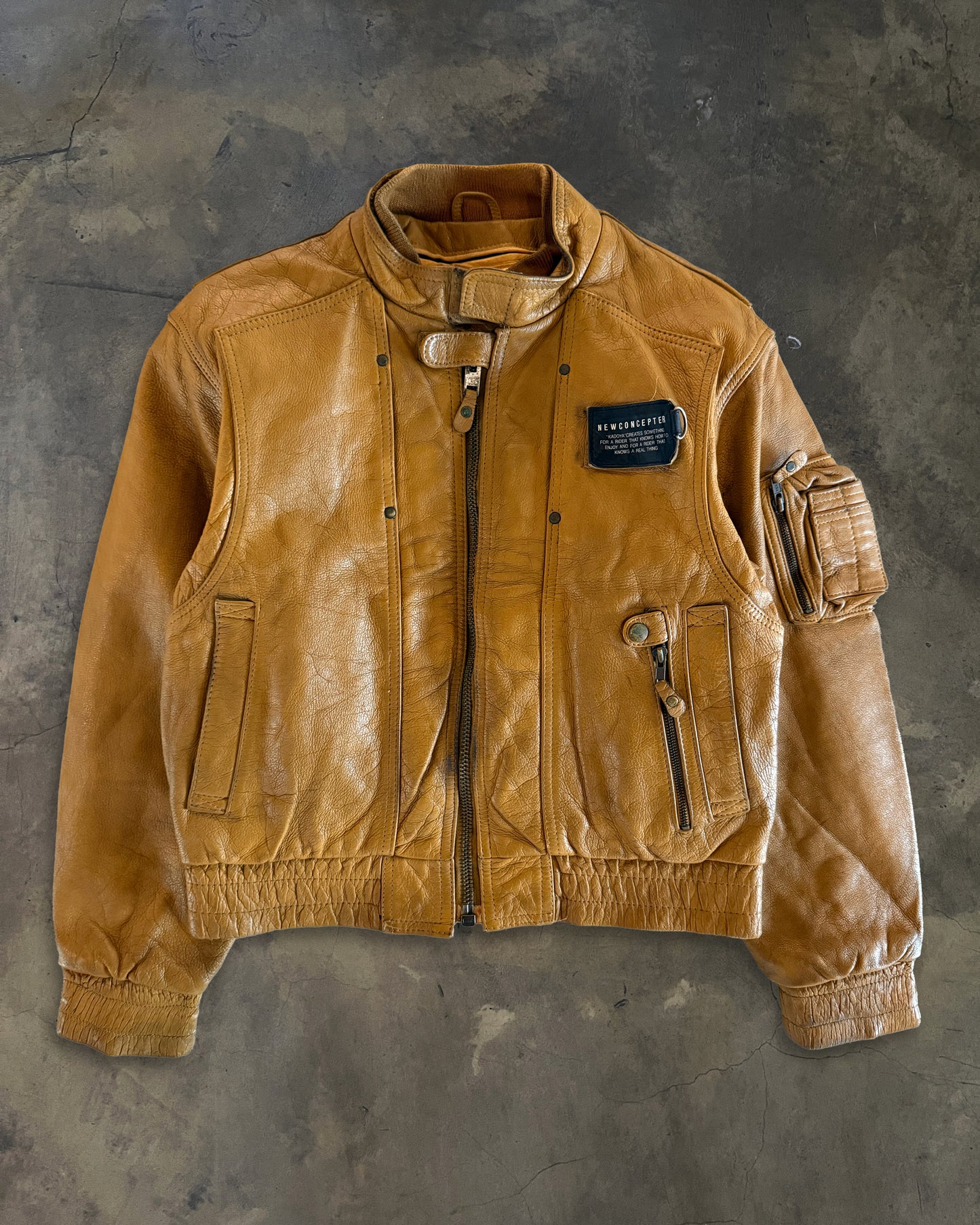 KADOYA TAN BIKER JACKET WITH REMOVABLE LINING