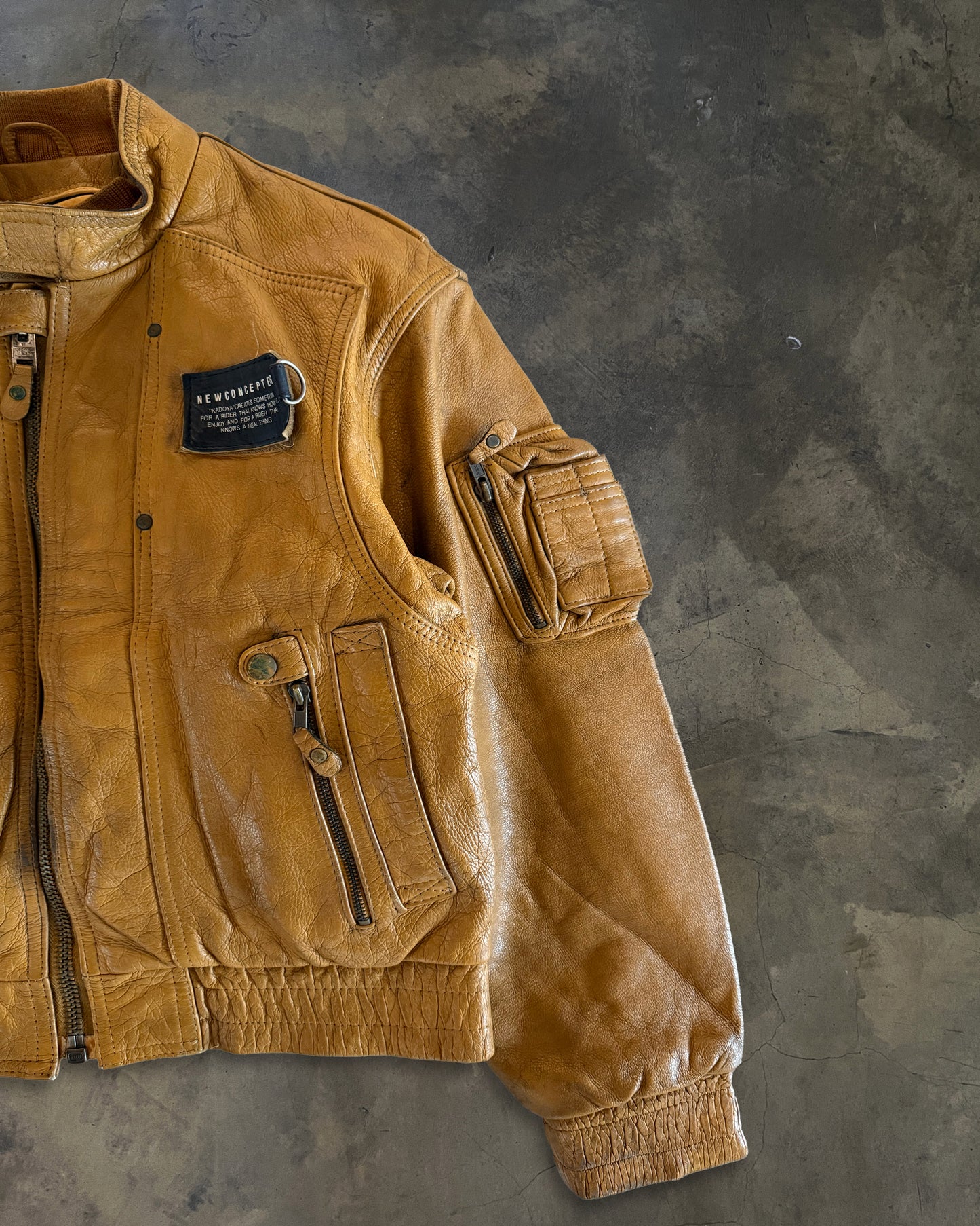 KADOYA TAN BIKER JACKET WITH REMOVABLE LINING