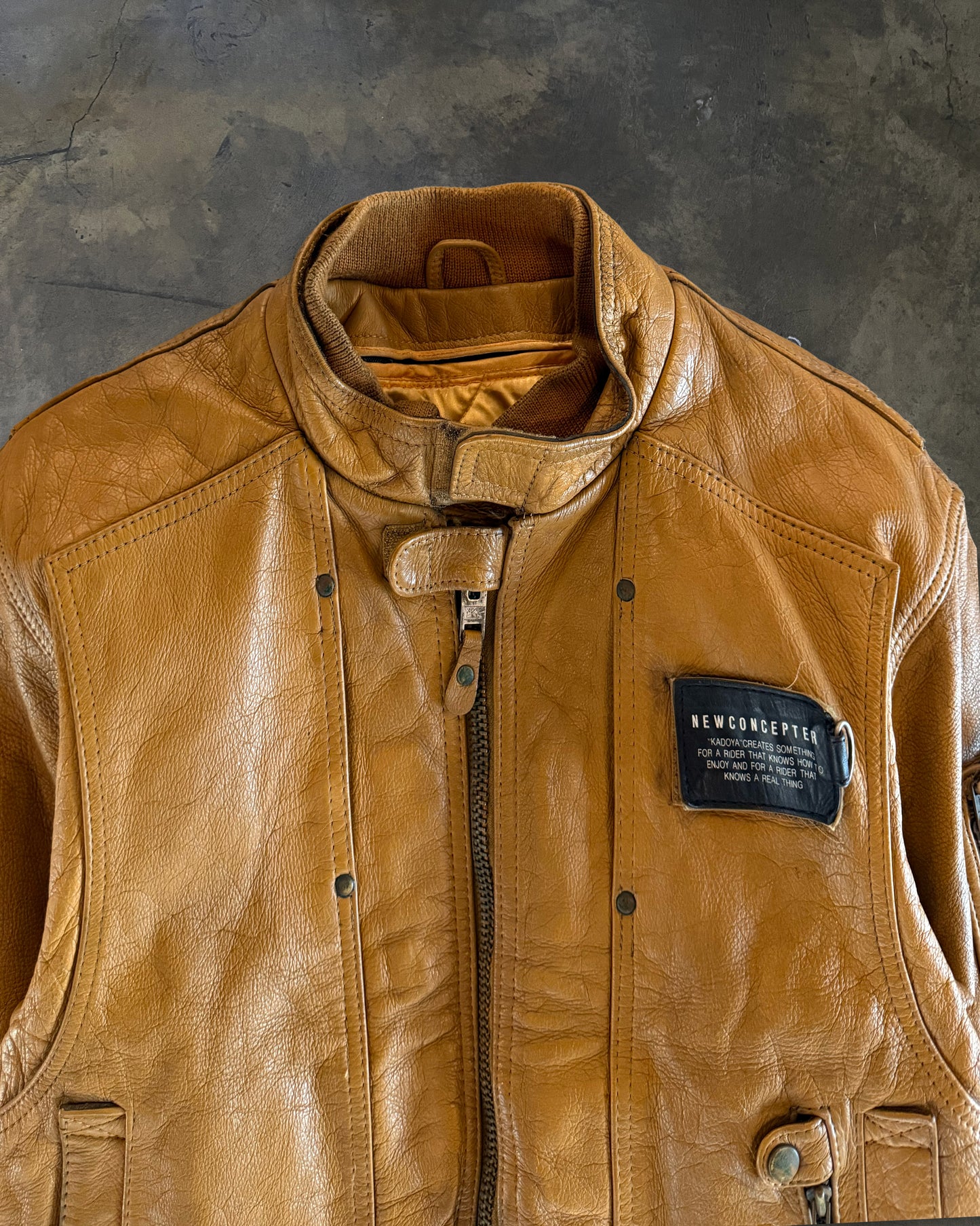 KADOYA TAN BIKER JACKET WITH REMOVABLE LINING
