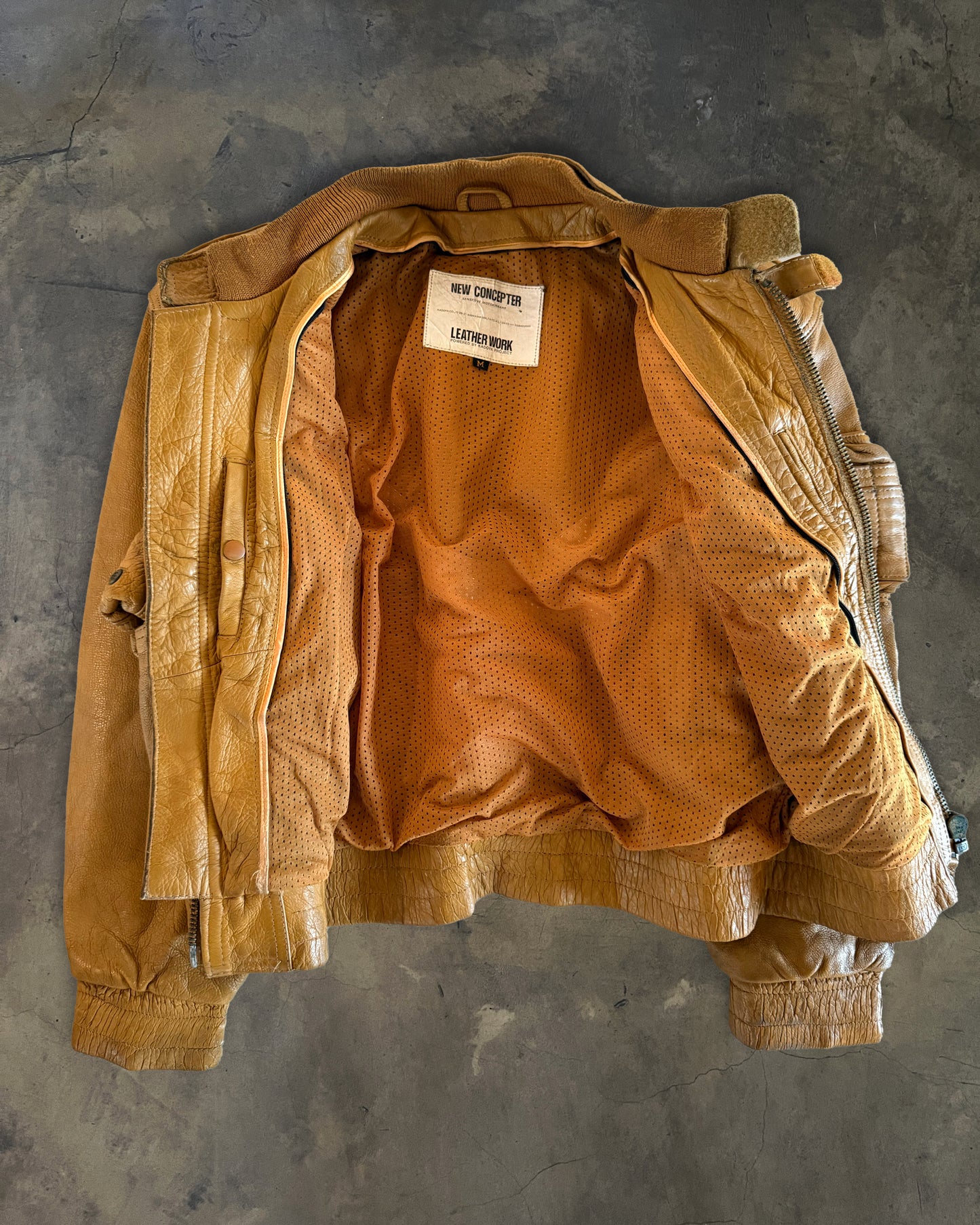 KADOYA TAN BIKER JACKET WITH REMOVABLE LINING
