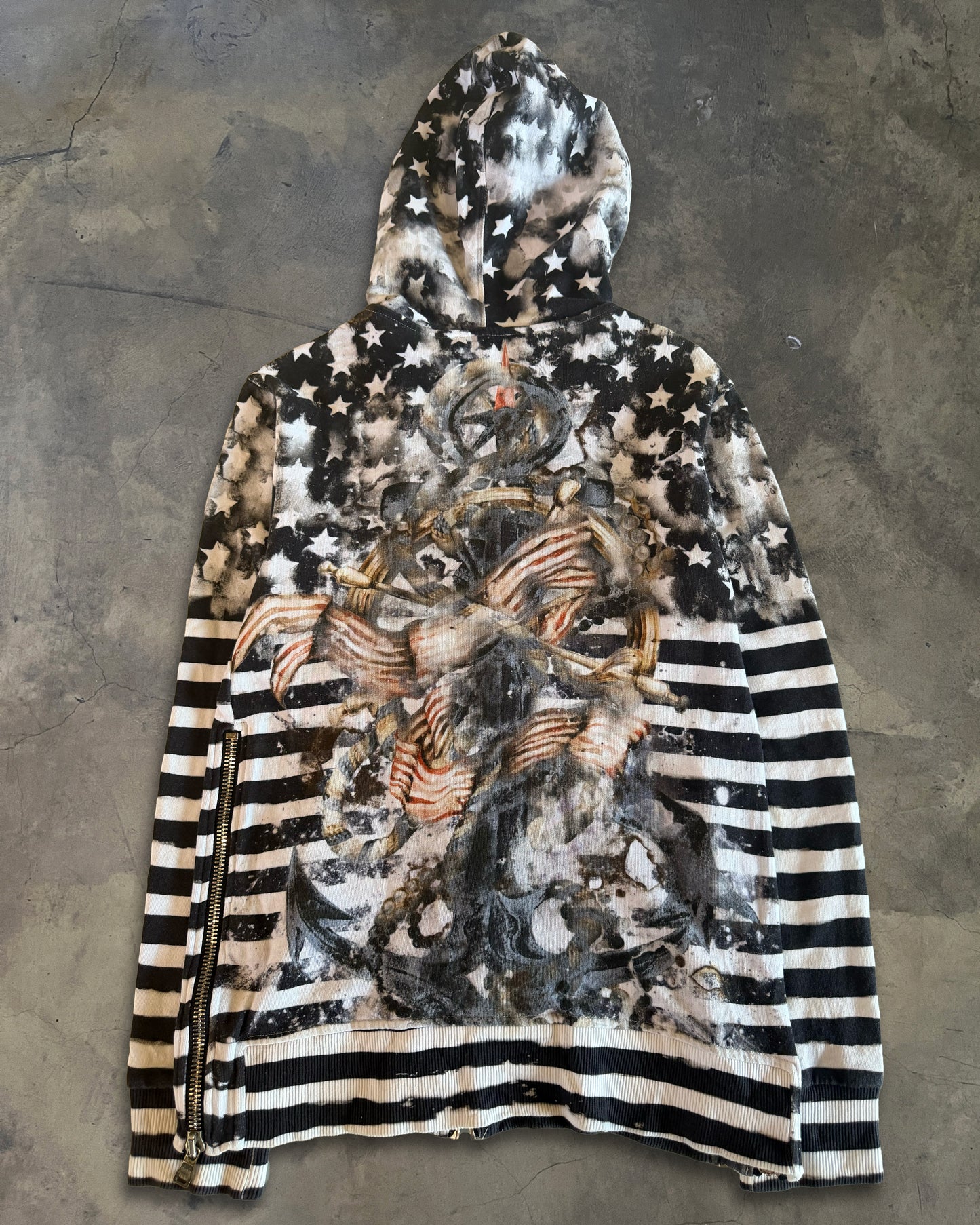 BALMAIN SS2014 NAVY STRIPED STAR ZIP UP HOODIE