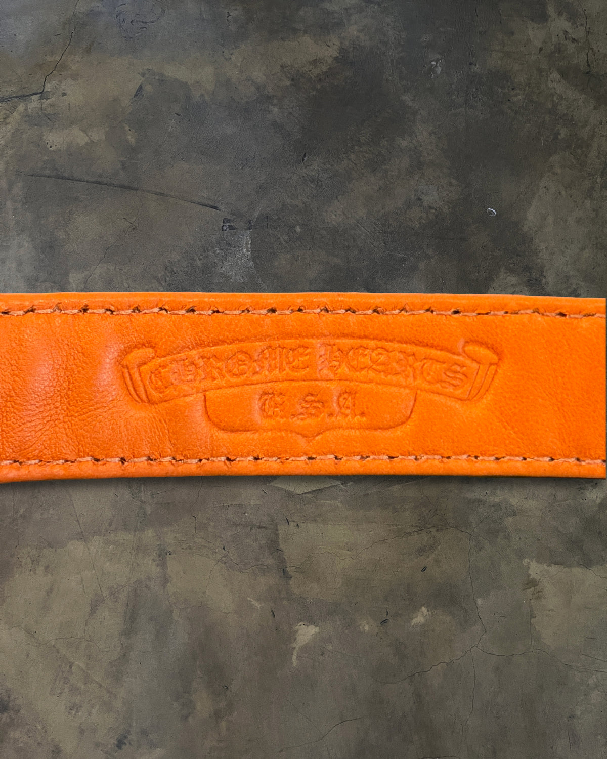 CHROME HEARTS CROSS 3 BUTTON ORANGE LEATHER BRACELET