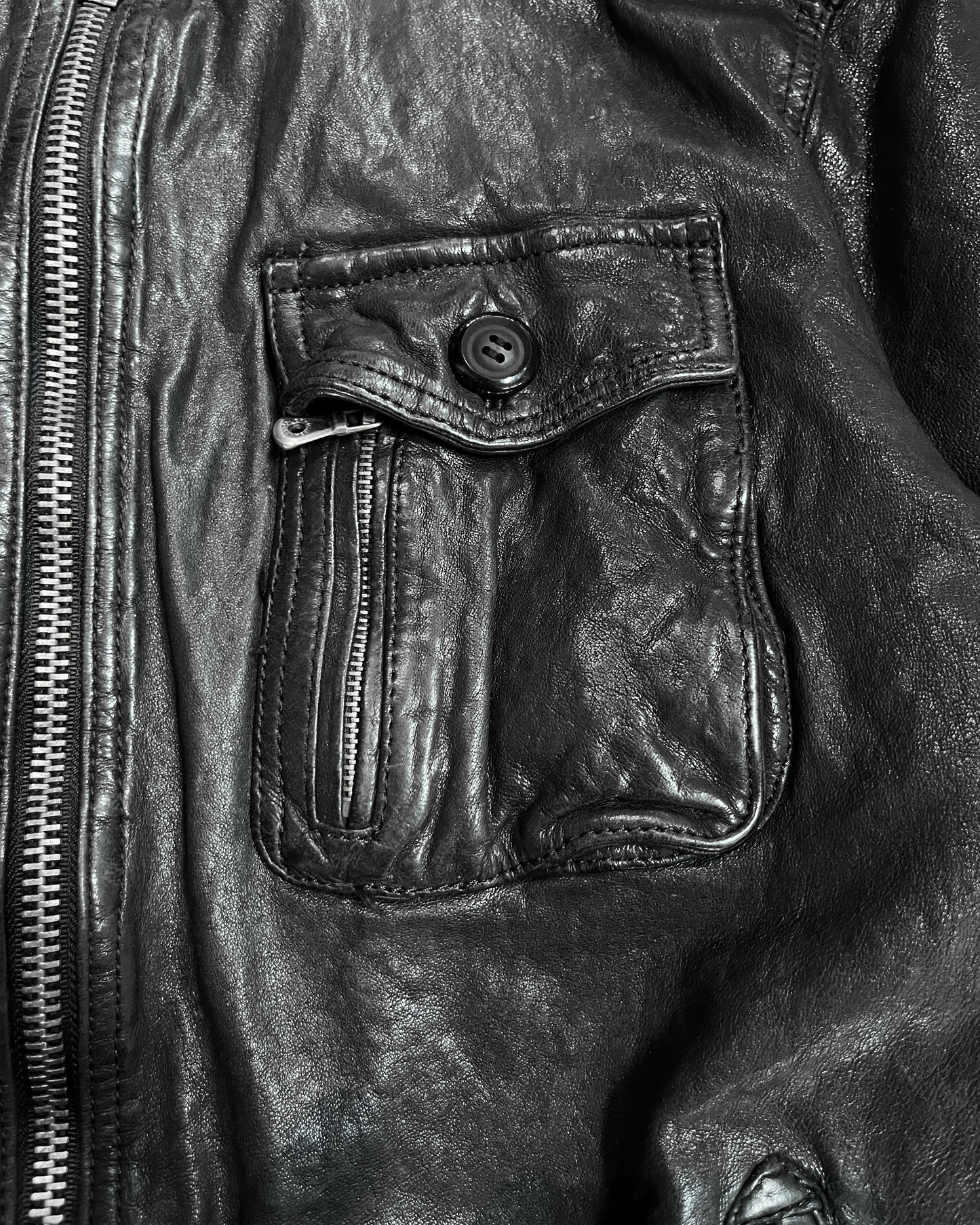 90's DOLCE GABBANA WRINKLED HAMMERED LAMB LEATHER JACKET