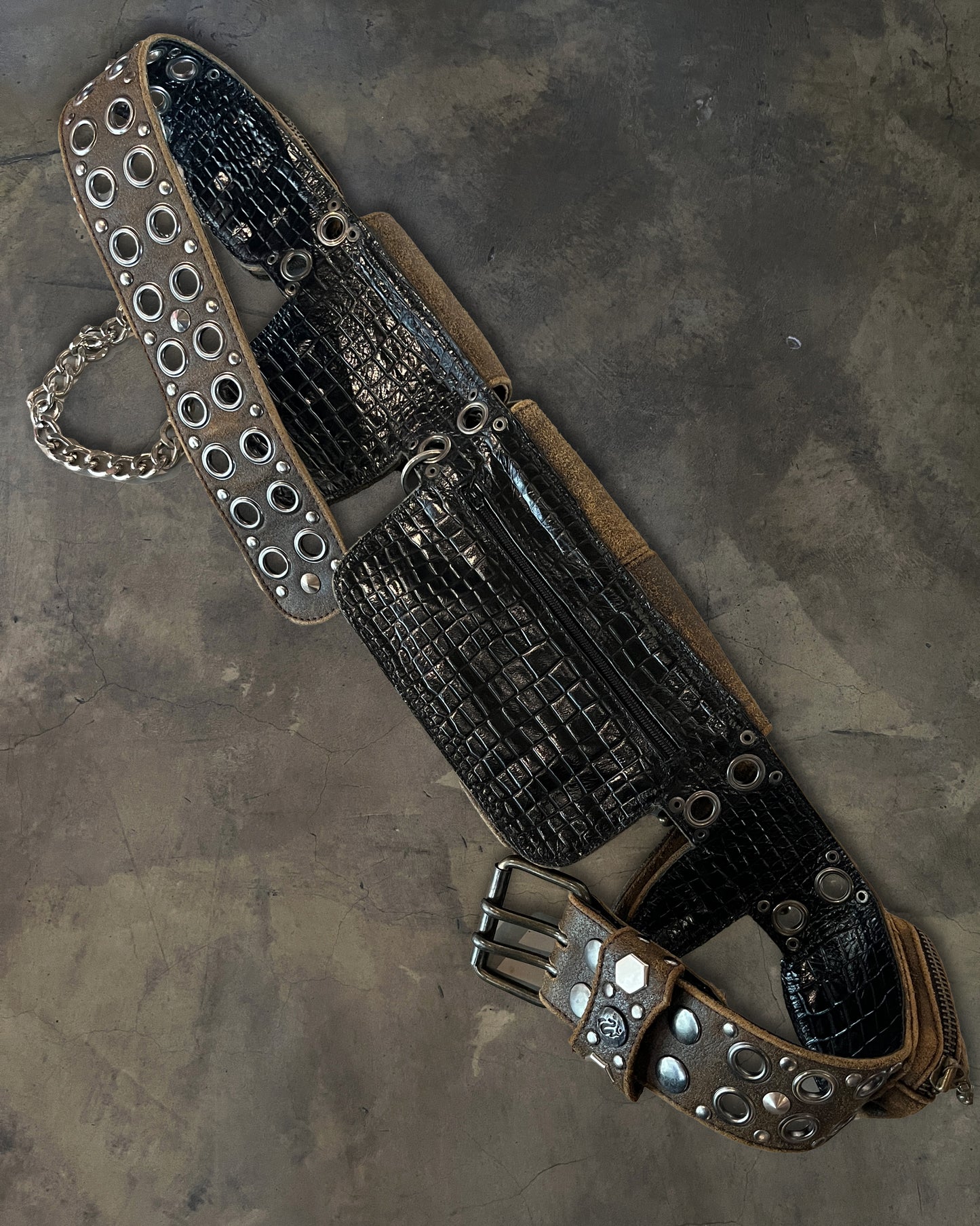KMRii BROWN PYTHON / COWHIDE STUDDED BELT