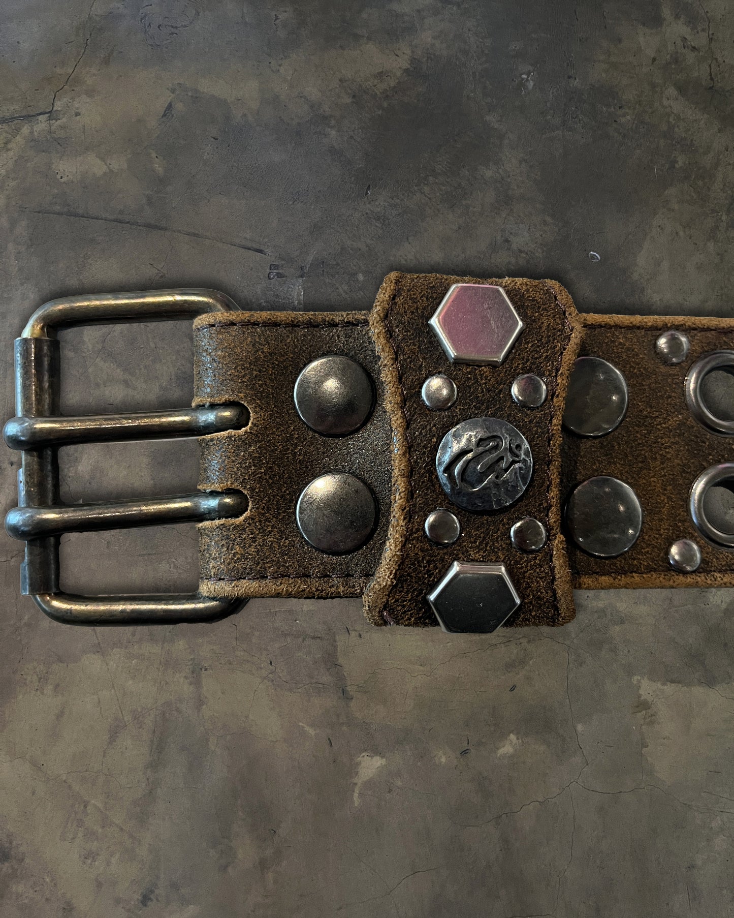 KMRii BROWN PYTHON / COWHIDE STUDDED BELT