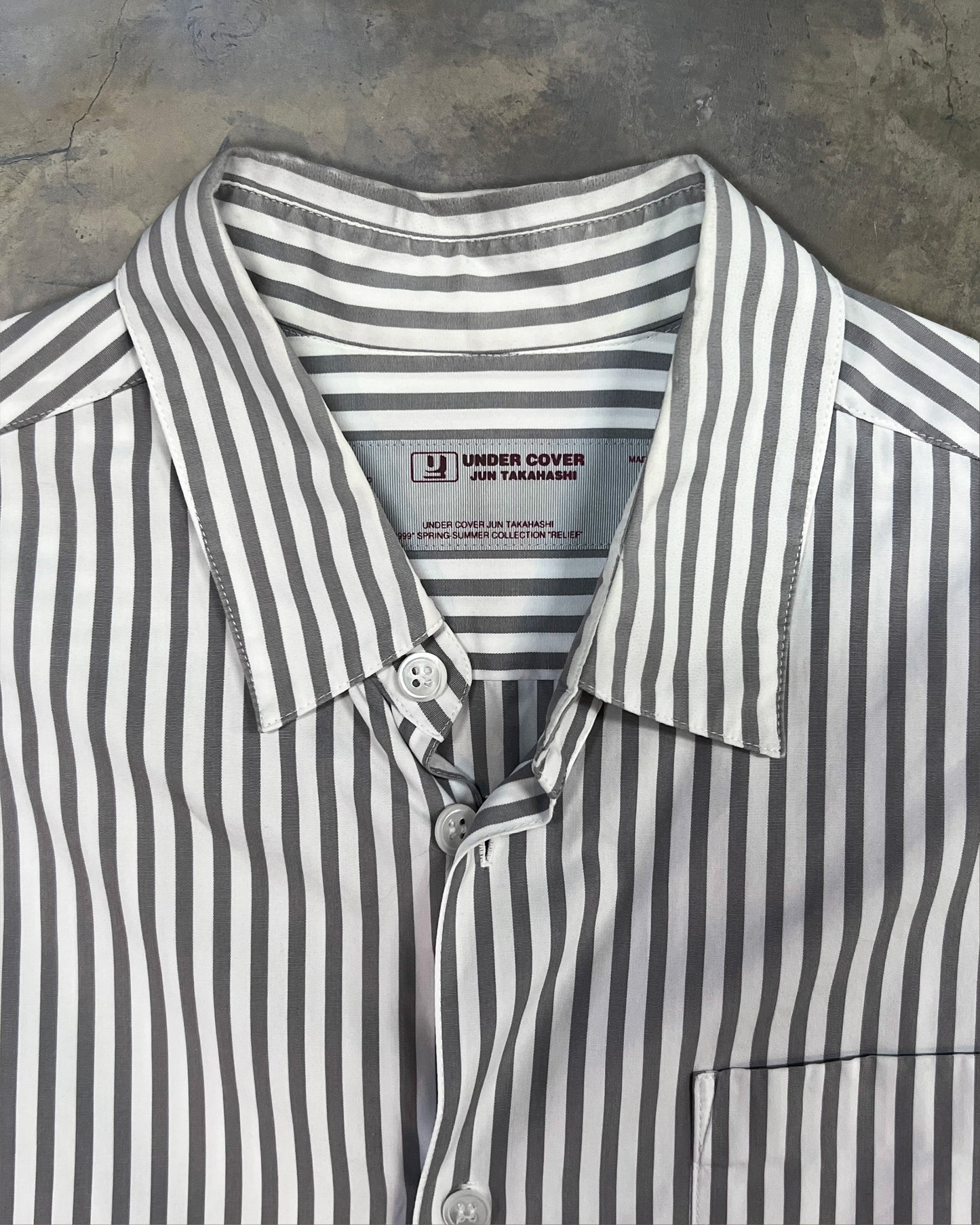 UNDERCOVER SS1999 "RELIEF" GROUPIE STRIPED BUTTON UP