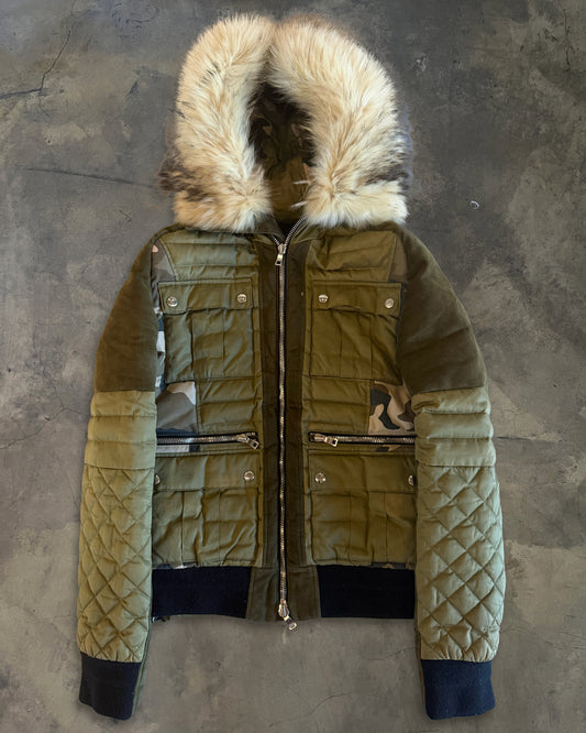 BALMAIN AW2014 FUR TRIM CAMO PRINT QUILTED JACKET