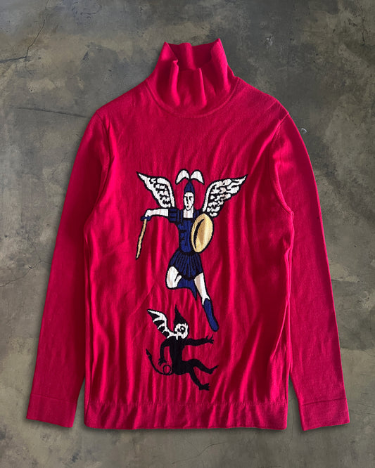GOSHA RUBCHINSKIY RED ANGEL PRINT POLONECK SWEATER