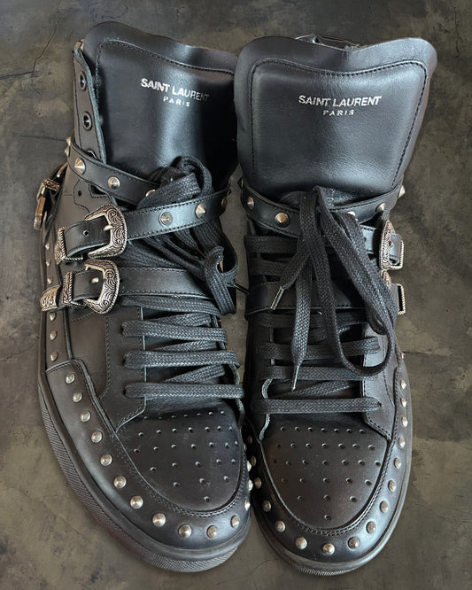 SAINT LAURENT PARIS SL/08H STUDDED BUCKLE STRAP SHOES