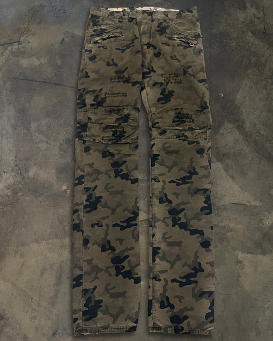 BALMAIN SS2010 DISTRESSED CAMO BIKER DENIM