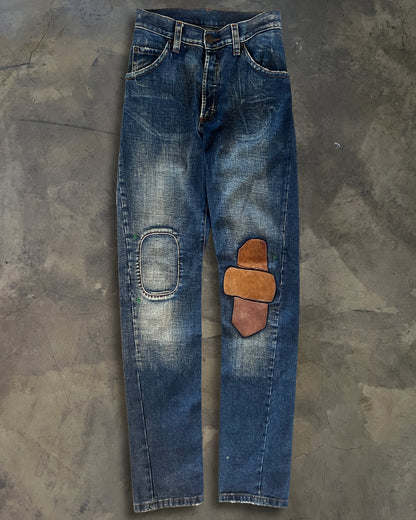 DSQUARED2 LEATHER CRAFT PATCHWORK DENIM JEANS