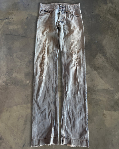 DOLCE & GABBANA LIGHT WASHED THRASHED STRAIGHT LEG DENIM