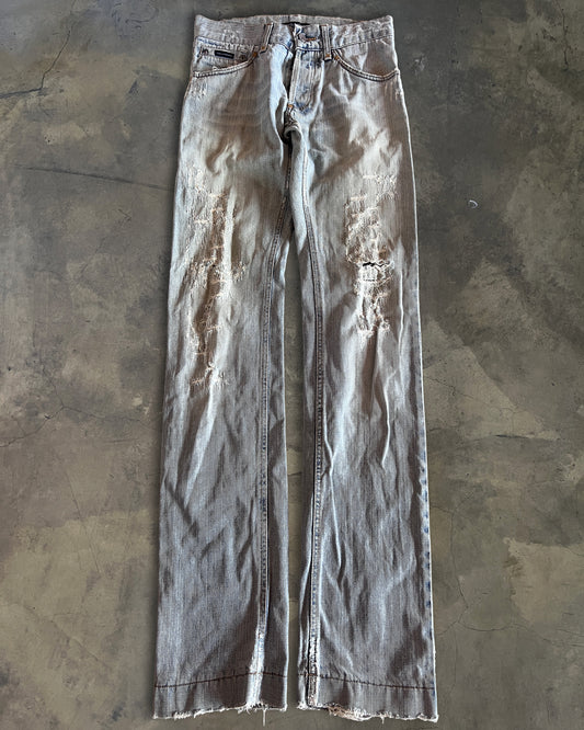 DOLCE & GABBANA LIGHT WASHED THRASHED STRAIGHT LEG DENIM